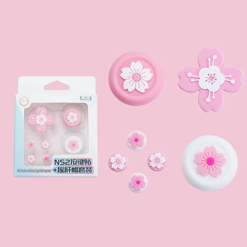 Carino Rosa Sakura Silicone Morbido D-pad Pulsante Croce ABXY Chiave Adesivo Custodia in Pelle per Interruttore 2/NS2 Joy-con Thumb Stick Grip Cap Cover
