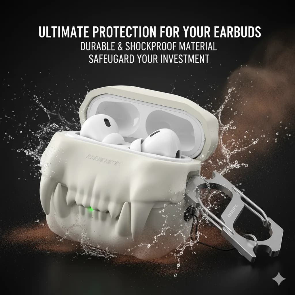 Halloween Monster Denti Shape Silicone Case for Wireless Auricolari, Soft Protective Cover with Keychain, Creative Horror Decoration