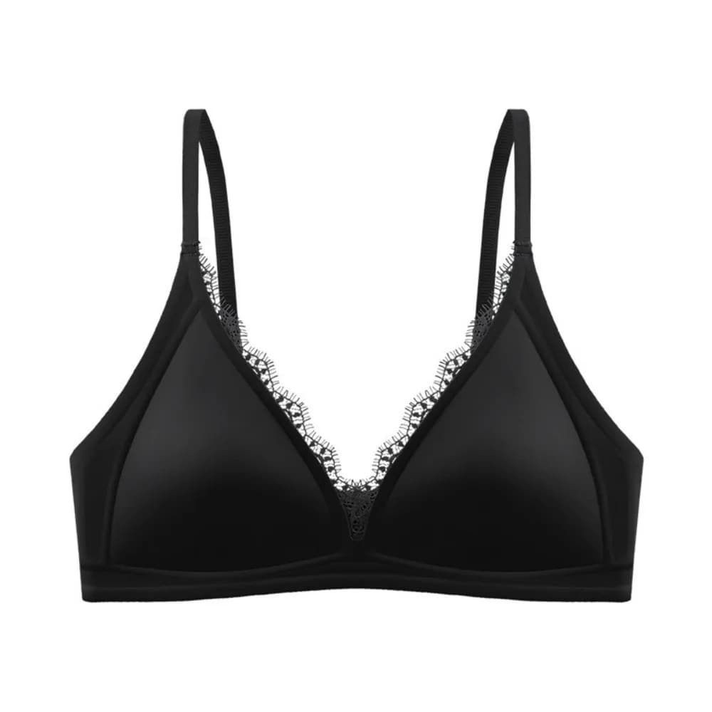 Reggiseno Wireless in Raso Semplice Stile INS, Monocolore, Senza Cuciture, Push-Up, con Scollo a V in Pizzo, Lingerie per Ragazze e Donne