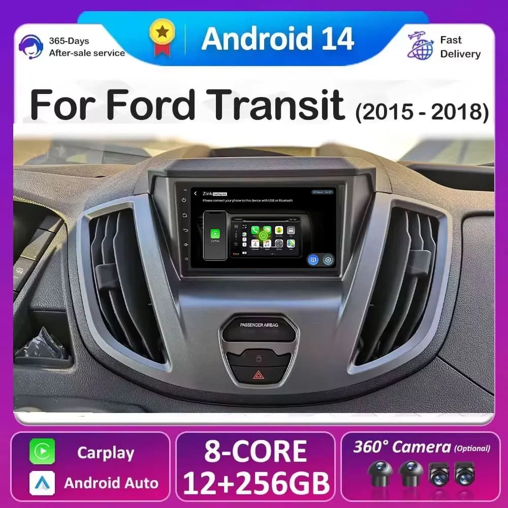 Per Ford Transit 2015 2016 2017 2018 Android 14 Wireless Carplay Navigazione GPS Ventola di raffreddamento Autoradio Lettore multimediale per auto