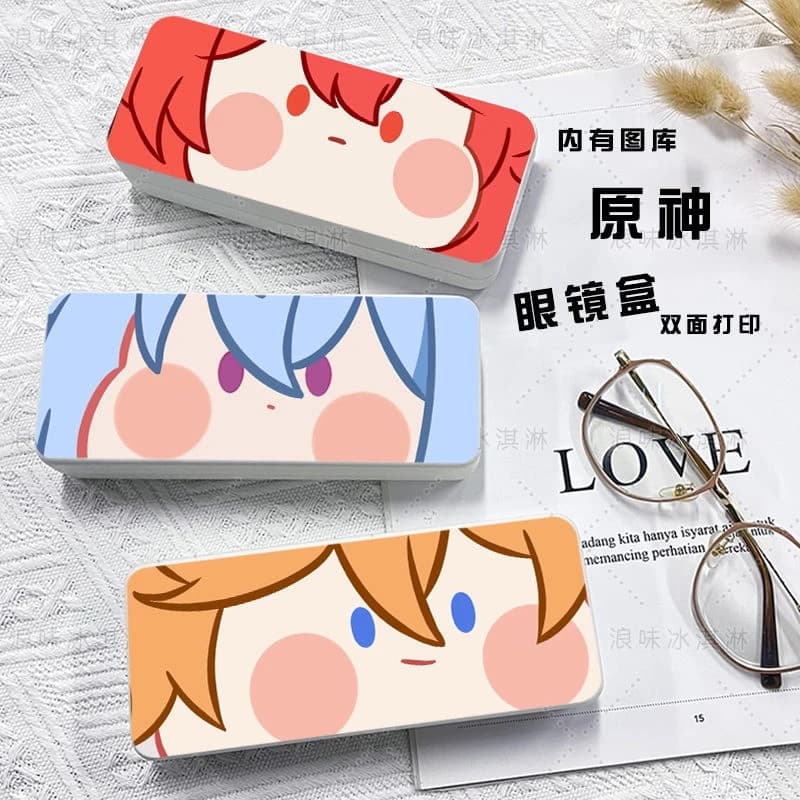 Custodia per occhiali Genshin Impact Diluc Ganyu Tartaglia Raiden Shogun Yae Miko Scatola per occhiali Cosplay Q Versione Studente X-metal Cartoon