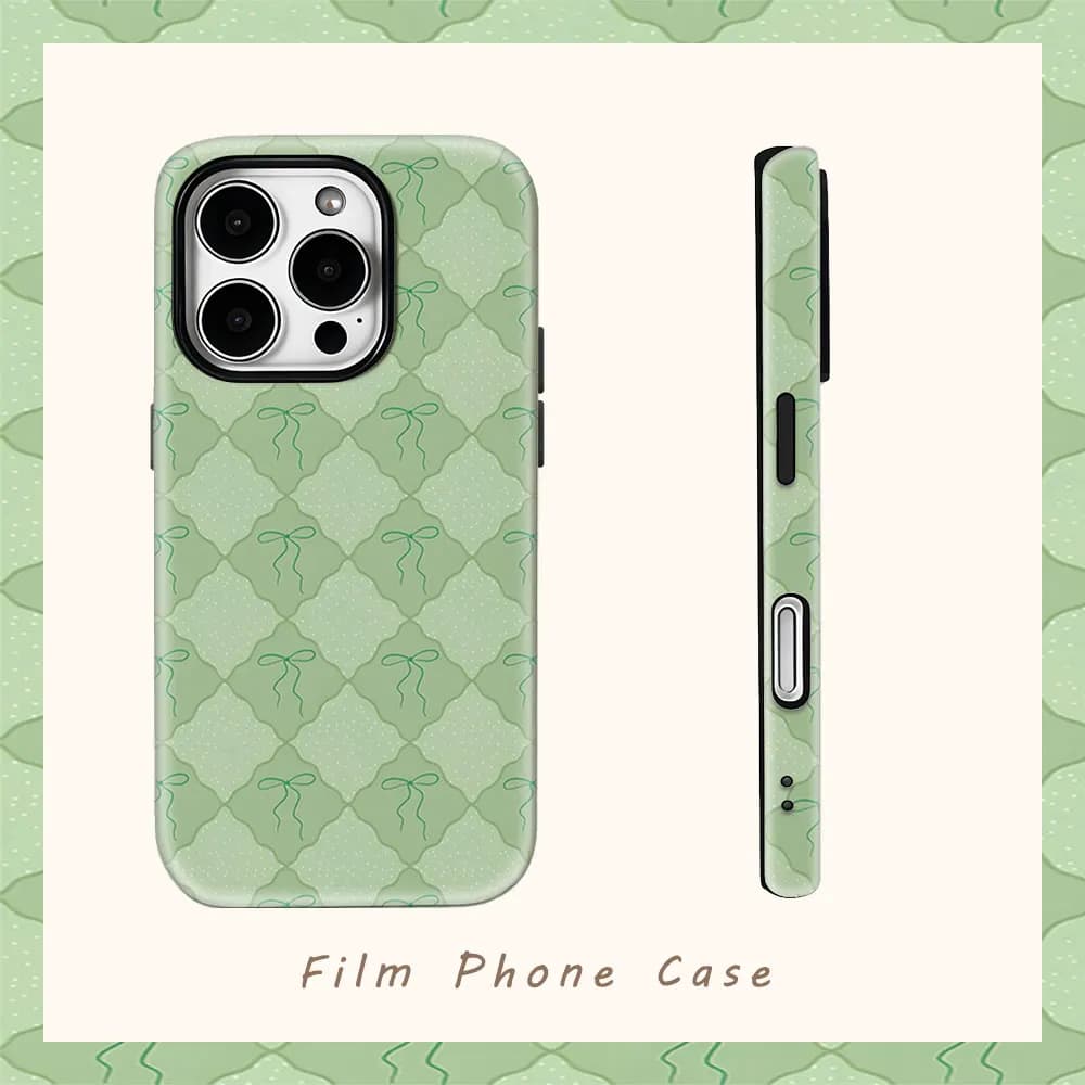 Green Bow Tile Double-Layer Tough Phone Case for iPhone 18/17/16/15/14/13 pro Max plus - Must-Haves Series