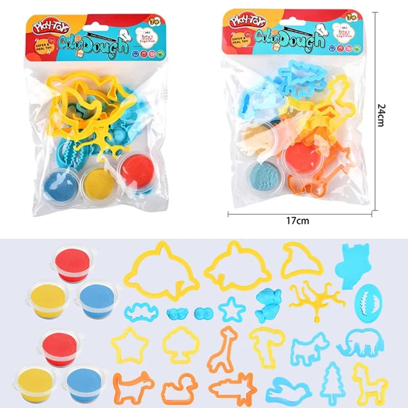 Kids Play Dough Set Safe Modeling Clay Making Kit with Molds 2 in 1 Nature and Animals Theme Girls Boys Plasticine Tools Toys