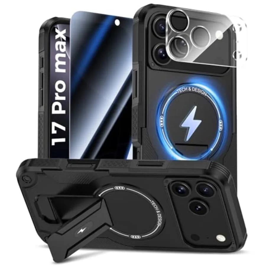 for iPhone 17 Pro Max Case with Privacy Tempered Glass Screen Protector and Camera Lens Protector, Compatible with MagSafe, Inv