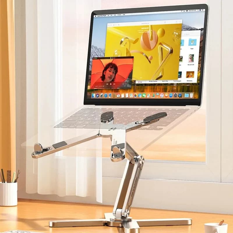 Supporto per laptop pieghevole 360 ° Tavolo per notebook con rotazione Supporto in lega di alluminio Staffa per tablet portatile con dissipazione del calore