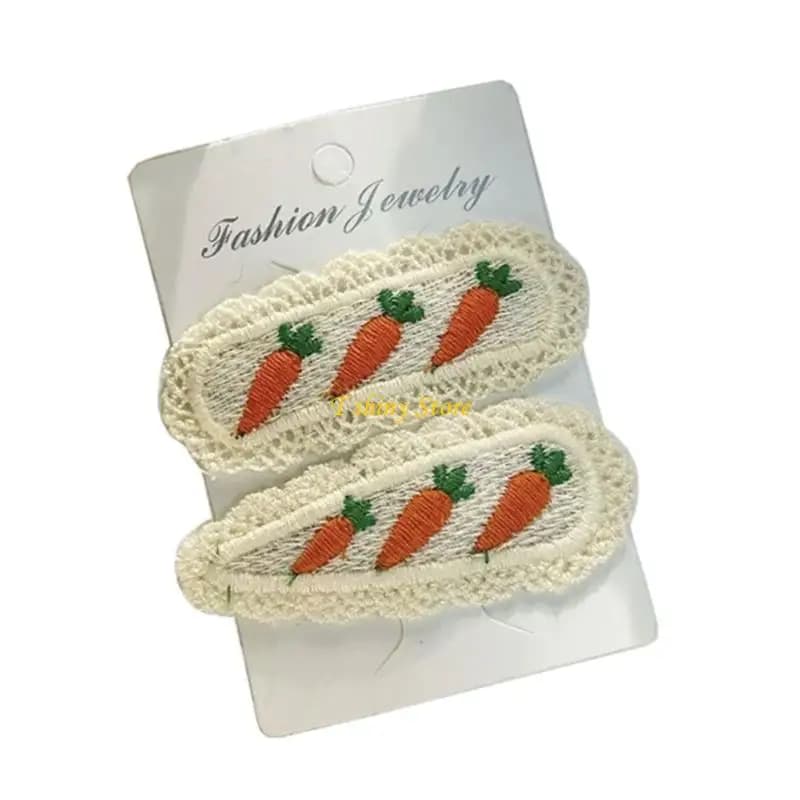 N58F Confezione da 2 accessori per capelli per bambina Design con frutta ricamata Accenti in pizzo Confortevole e amichevole per