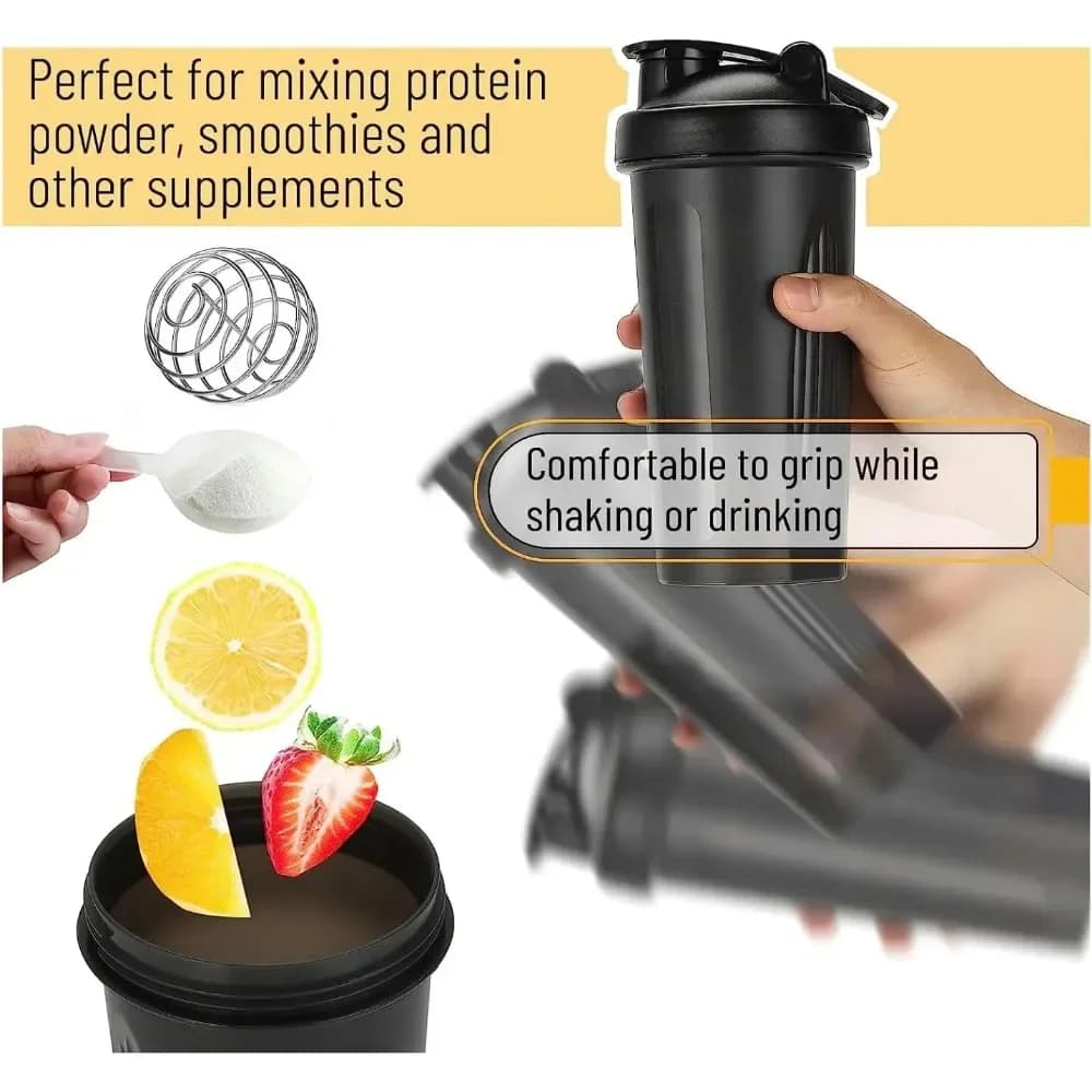 600 ml portable shaker for powdered protein, leak proof, for gym, fitness, sports training, with graduated scale.