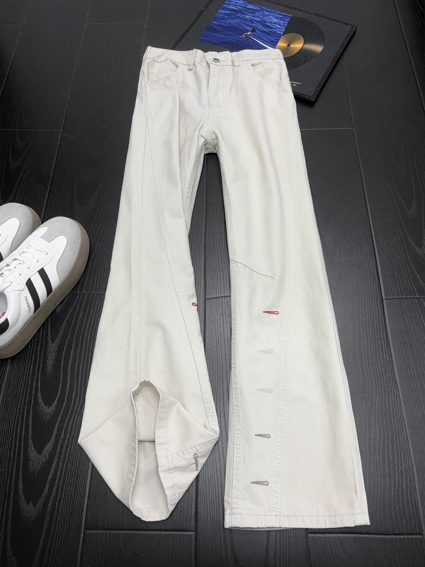 Jeans da Lavoro Stile Americano Patchwork da Uomo, Pantaloni Casual Larghi e Dritti in Cotone 100% Lavato, di Tendenza High Street