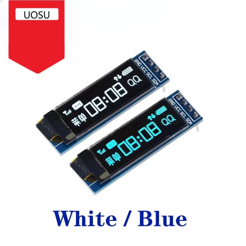 0.91 Inch OLED 128x32 I2C IIC SSD1306 White Blue Yellow LCD LED Display Module 3.3V 5V for Arduino Raspberry Pi ESP32 DIY
