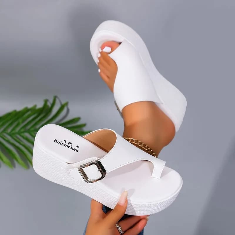 Women's Lightweight Fish Mouth Toe Loop Comfortable Wedge High Heel Slippers New Summer Women Beach Casual Fashionable Sandals