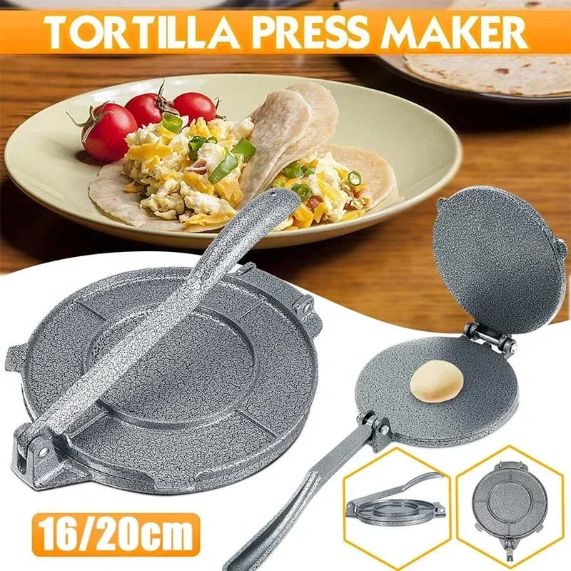 Pressa per Tortillas in Lega di Alluminio, Strumento Manuale per Pressare Impasto, Stampo per Pancake e Ravioli 16/20cm