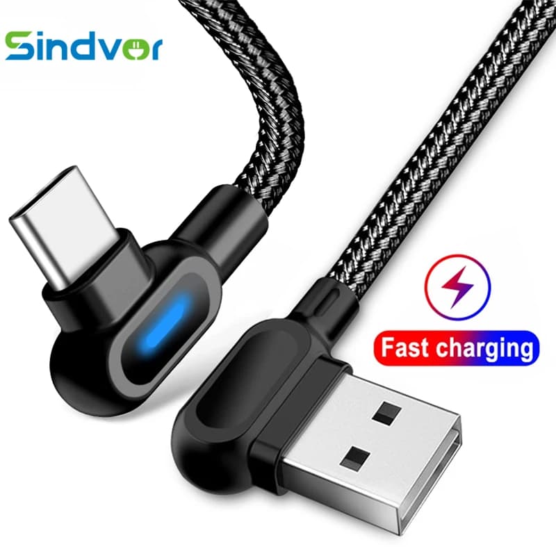 Sindvor Cavo dati di ricarica rapida da 90 gradi Cavo USB tipo C per Huawei Samsung Micro cavi di ricarica rapida per telefono cellulare ad angolo retto
