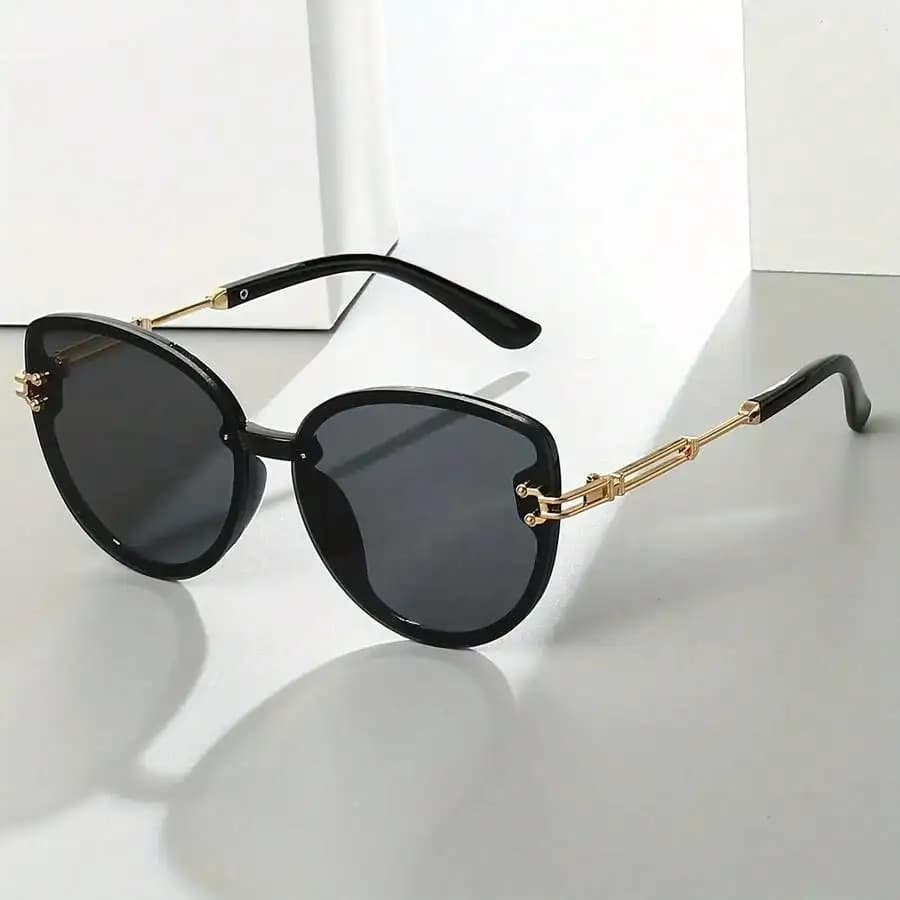 Cat Eye Sunglasses For Adults - Retro Y2K Style Black Frame With Gold Tone Accents, Lightweight Unisex Fashion Eyewear