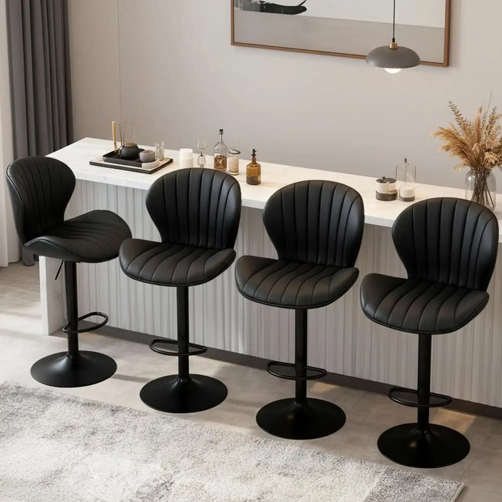 Set di 4 sgabelli da bar girevoli regolabili in pelle con poggiapiedi, altezza 24-32 pollici, adatti per isola cucina e sala da pranzo, neri