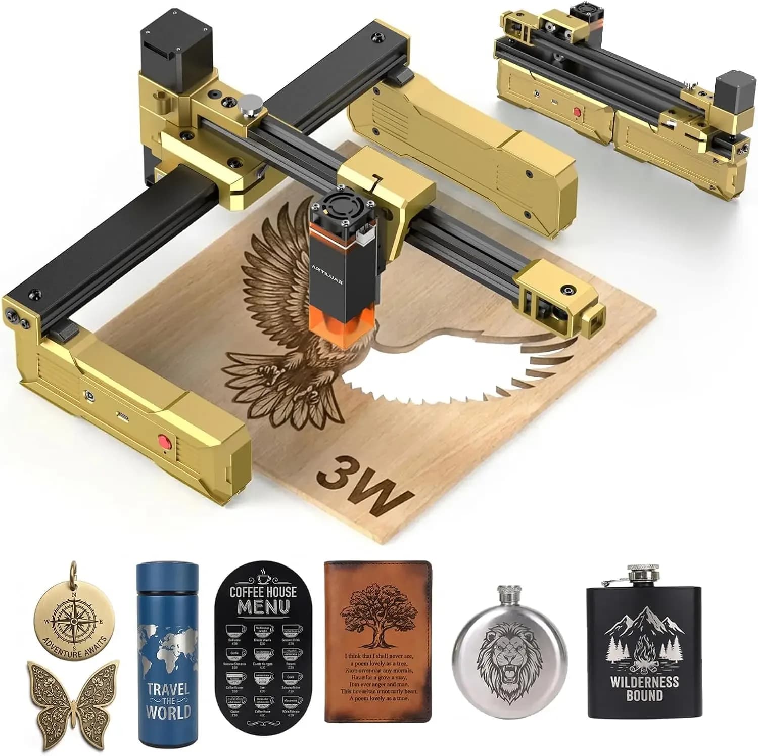 Laser Engraving Machine T1, 3000mW Folding Laser Engraving Machine, High Precision, Wood Cutting Machine and Portable Engraving Machine with Working Function