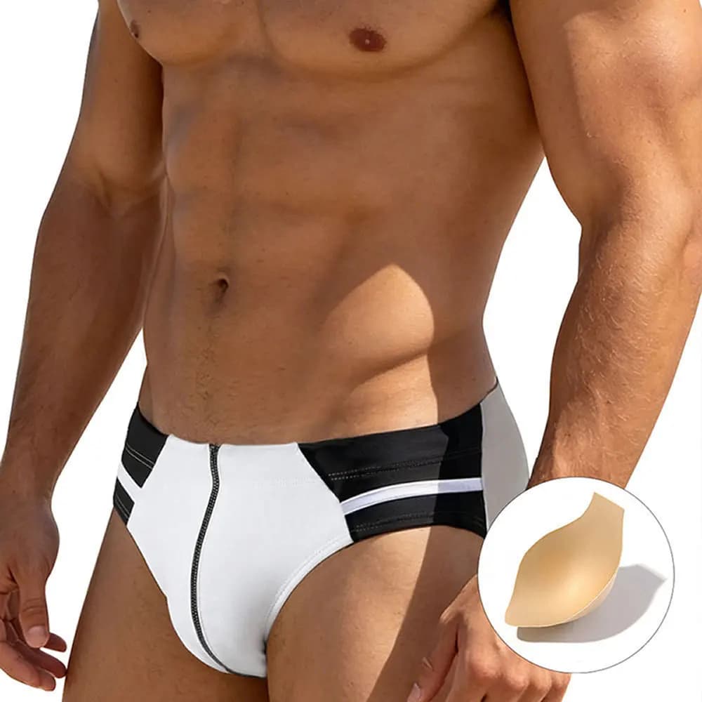 High Quality Spliced Swimming Trunks for Men Simple Sexy Tight Fit Sports Fitness Beach Shorts Quick-dry Bathing Suit Swimwear