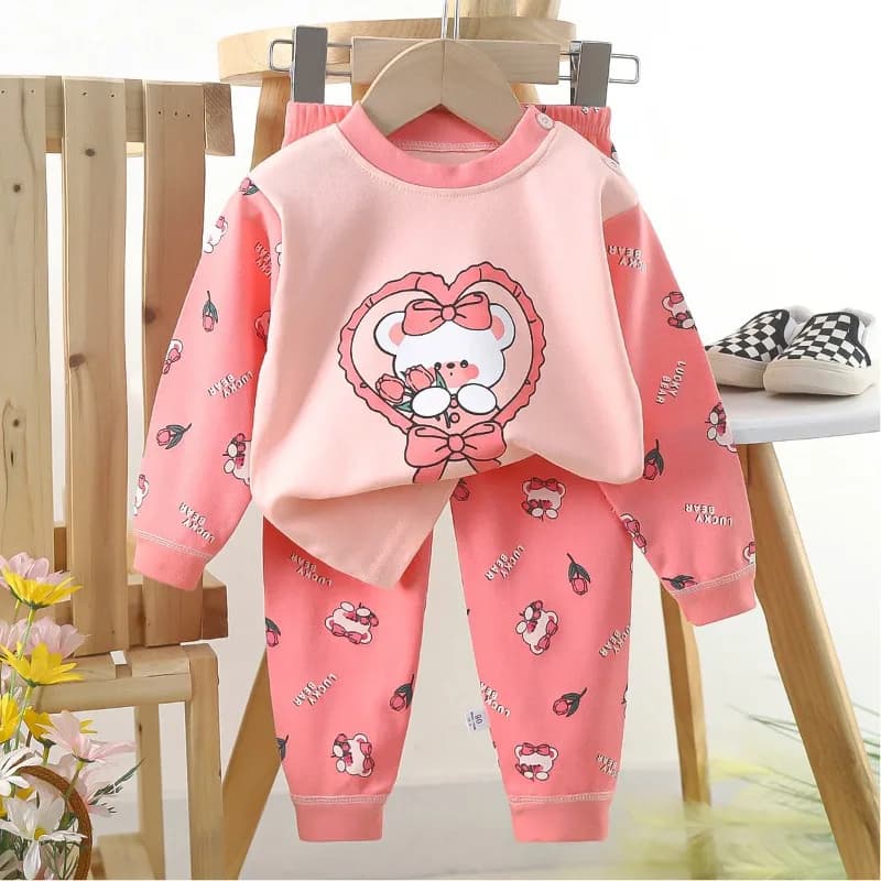 New Spring Autumn Children Cotton Pajama Set Kids Long-sleeve Top Pants Two-piece Set Boys Girls Casual Home Outfit Casual Wear