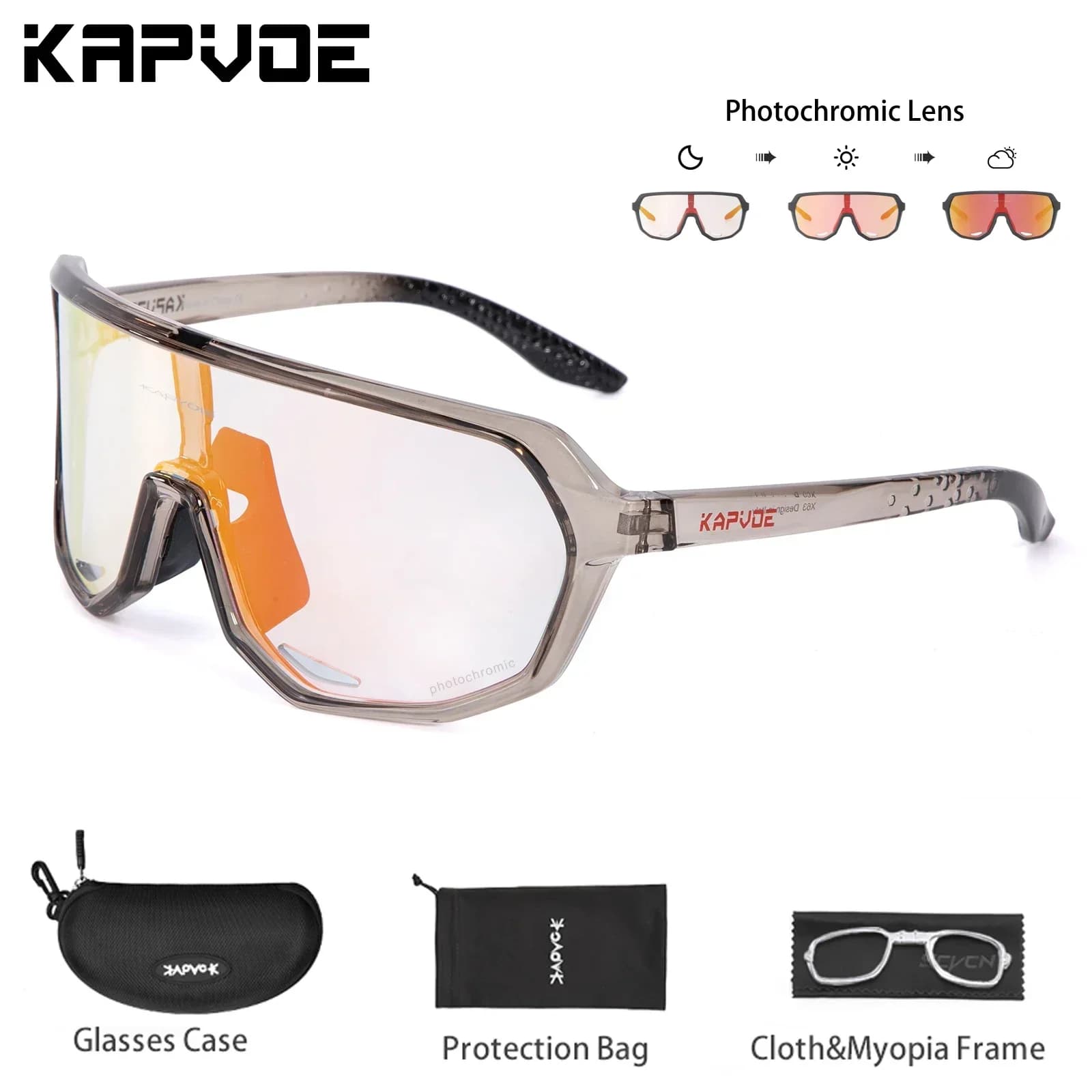 Kapvoe RED Photochromic Glasses Speed Bike Road Bicycle UV400 Sports Cycl Sunglasses for Men Women MTB Hiking Cycling Glasses