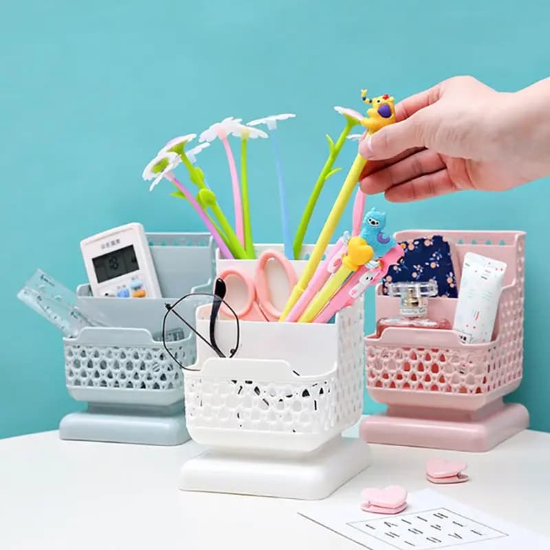 Rattan woven counter holder organizer for makeup container for table box for cosmetics, jewelry stationery, plastic organizer