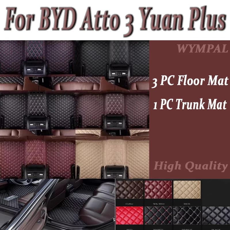 Tappetini per auto automobilistici personalizzati di lusso per BYD Atto 3 Yuan Plus 2022 Tappetini per auto in pelle per uomo donna Accessori completi Tappetini per auto