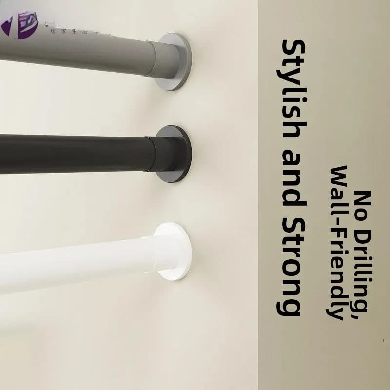 No-Drill Adjustable Rod Bathroom Curtain Rod Closet Clothes Hanger Rack Straight Bar Shape Easy Installation Home Cleaning Tool