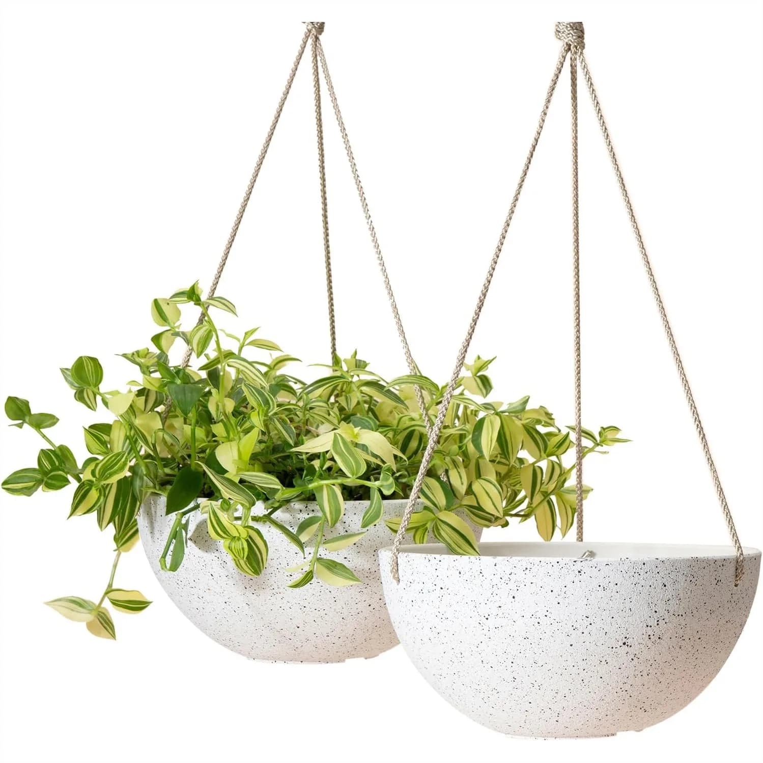 Vasi Sospesi Bianchi Maculati per Piante da Interno, Set di 2 Vasi da Fiori da 25 cm con Fori di Drenaggio