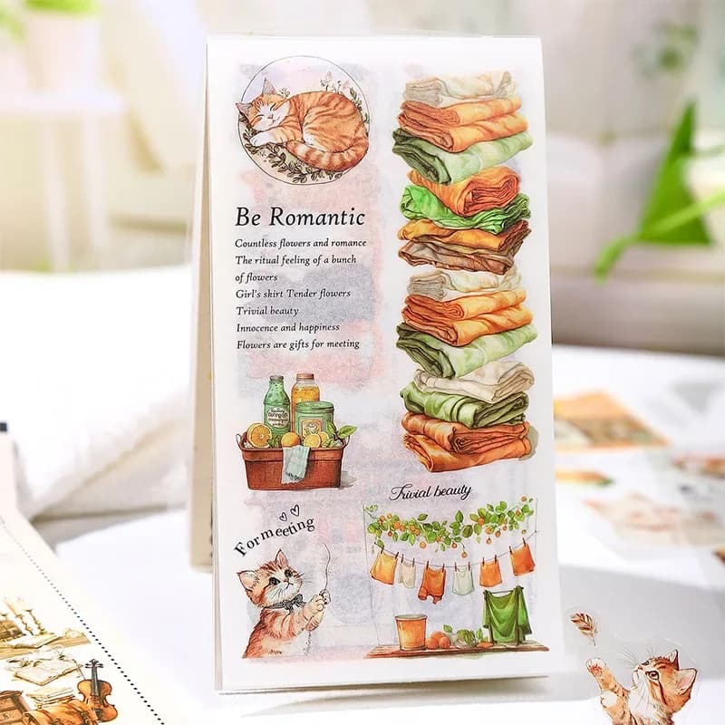 18 sheets/package Adhesive material PET Paper book Tent dusk Scaffale School material Scrapbook Chancellery Background