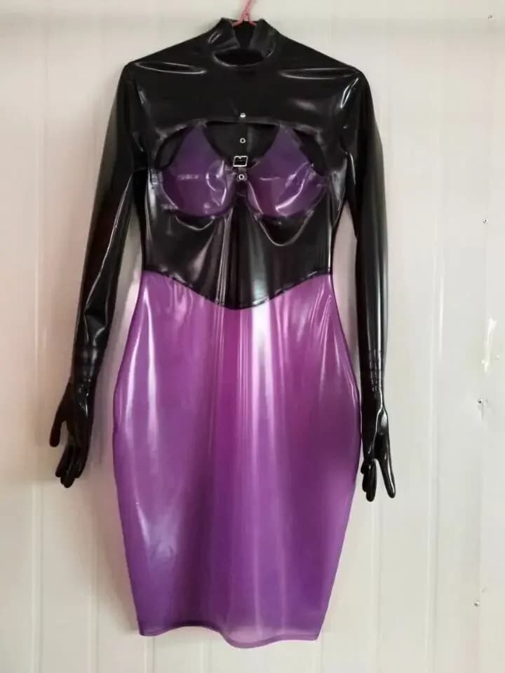 Abito con guanti Lila Cosplay Kleid Gonne Lattice Gomma Gummi Rock Schwarz Halloween