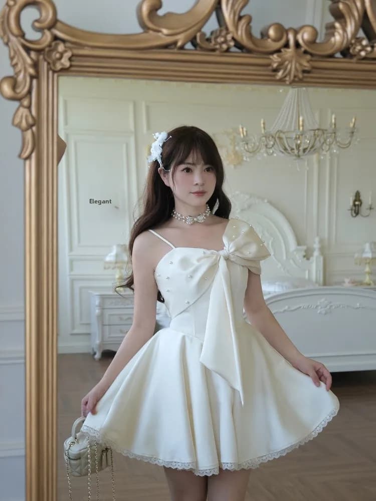Original Zhaoru Er Heavy Industry Pearl Knot Date Dress Adult Ceremony Short Dress Elegant Style Strapless Ball Gown