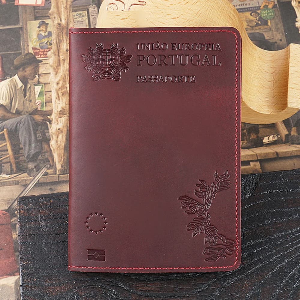 AIGUONIU Custodia per passaporto Portogallo in vera pelle per porta carte di credito portoghese Custodia per passaporto Portafoglio da viaggio unisex