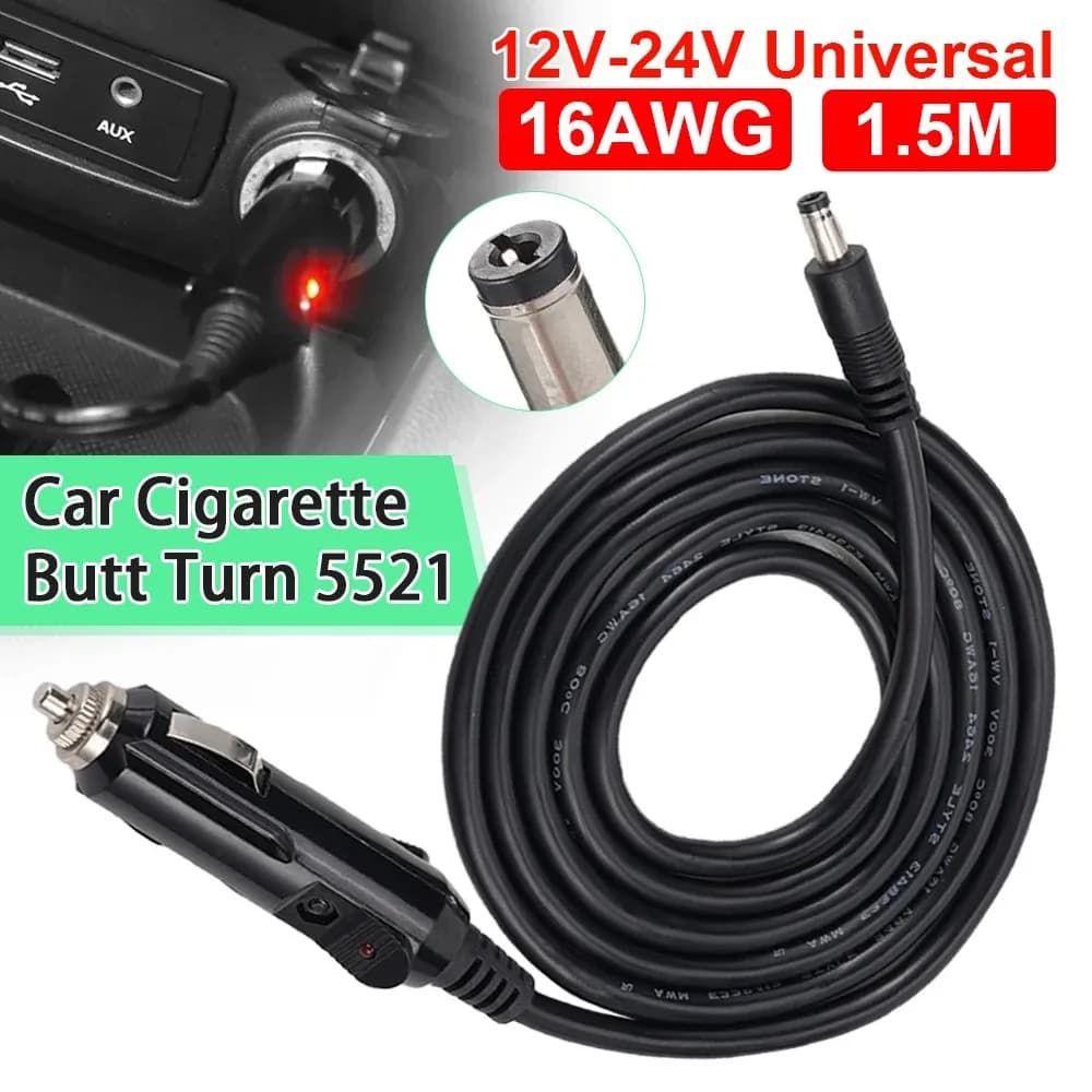 16AWG DC5521/7909 Universal 12 V-24 V Male cigarette lighter Plug Line Connection Cable With LED Light For Auto Charger Power Cable