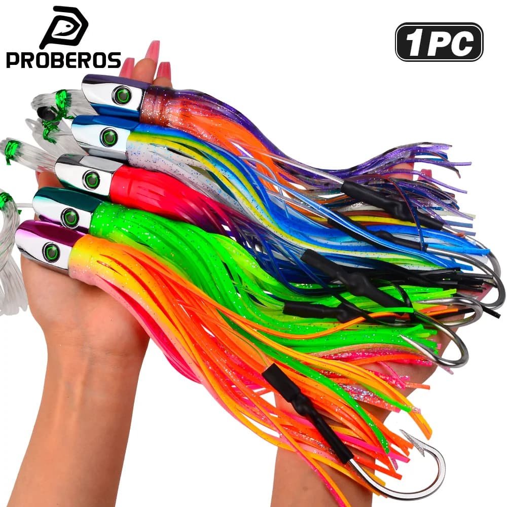 PROBEROS 1 pz 85g 102g 119g Esca Artificiale Morbida a Forma di Polpo con Testa in Resina e Gonna, per Pesca in Mare Profondo, Traina, Tonno, Wahoo, Affondamento Rapido