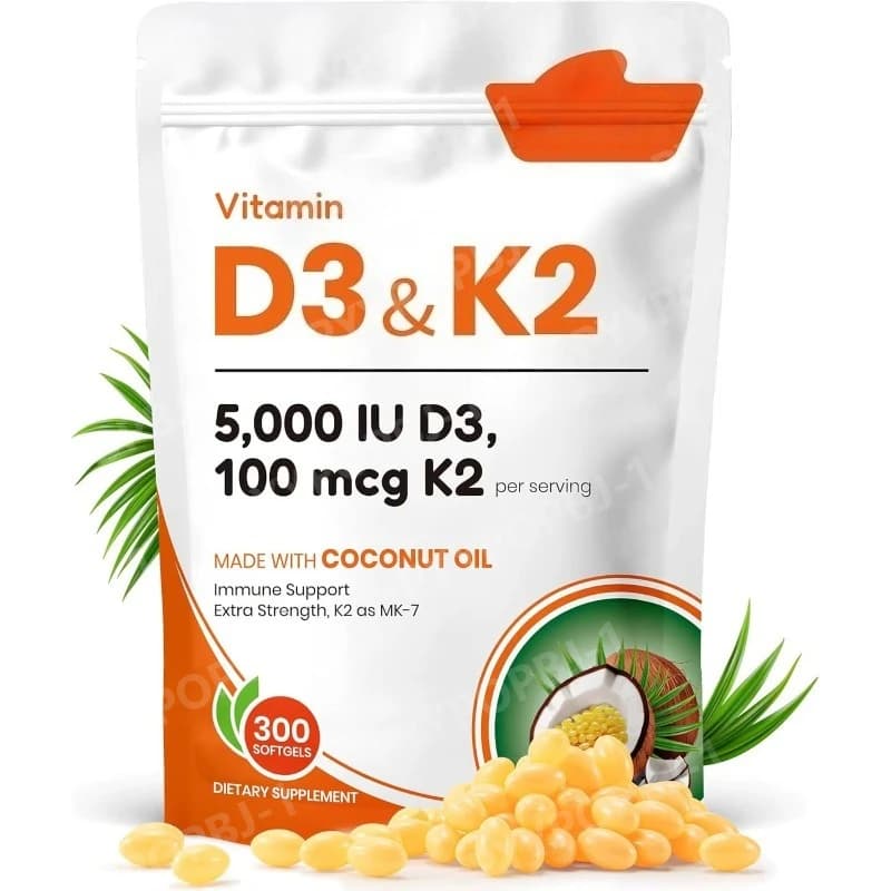 Vitamin D3 K2 5000 UI D3 100mcg K2 300 Softgel 2-in-1 supplement of Vitamin D and K with Coconut Oil