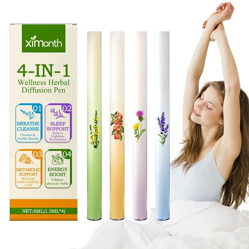 Set di Penne per Diffusione di Erbe 4-in-1, Aumenta l'Energia, Favorisce il Sonno, Purifica l'Alito, Migliora il Metabolismo, Supporto Quotidiano Delicato per il Benessere
