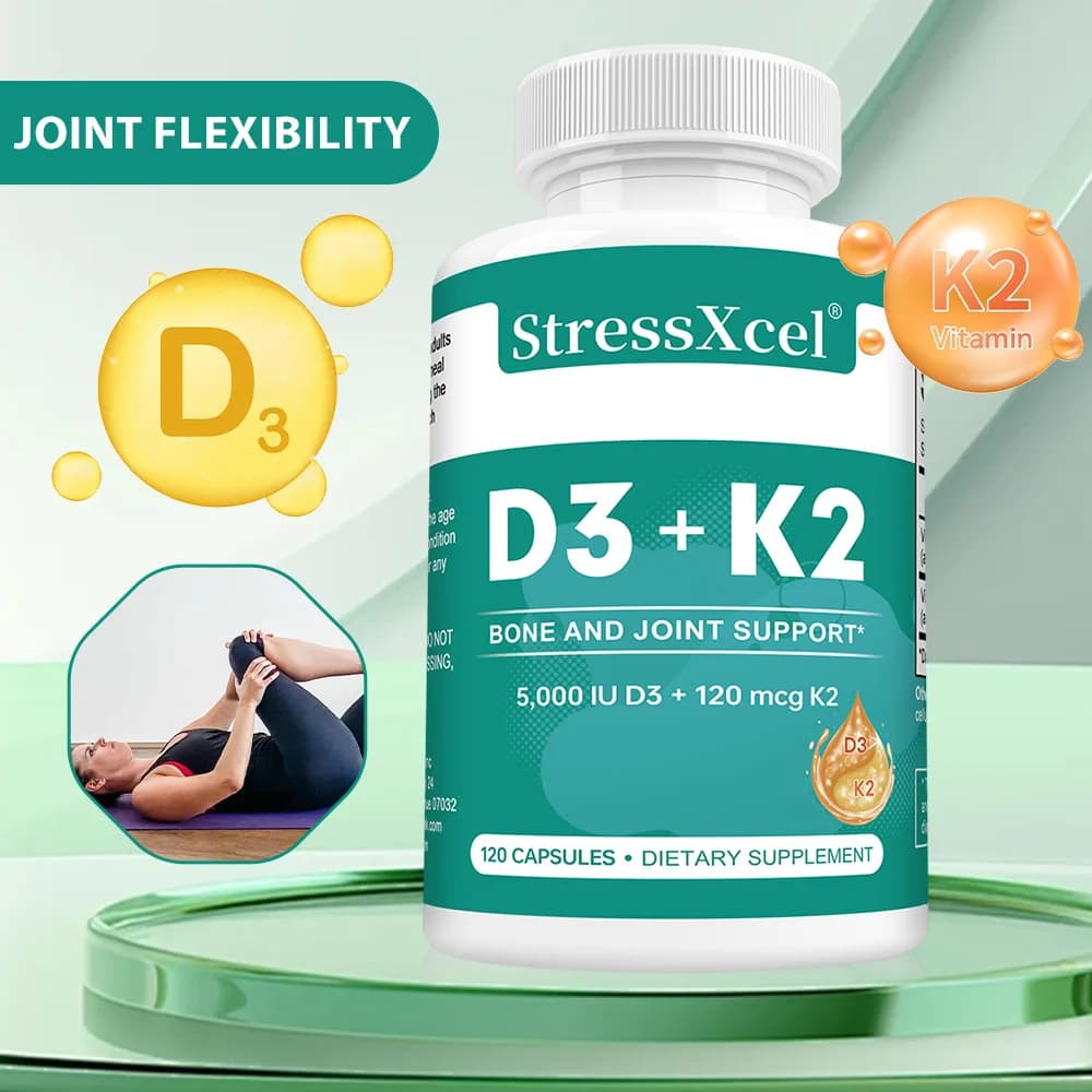 Vitamin D3 K2, 5000 UI Vitamin D Supplement Capsules for Bones, Tooths, Muscles and Immunite System, Non-GMOs, Without Glutine