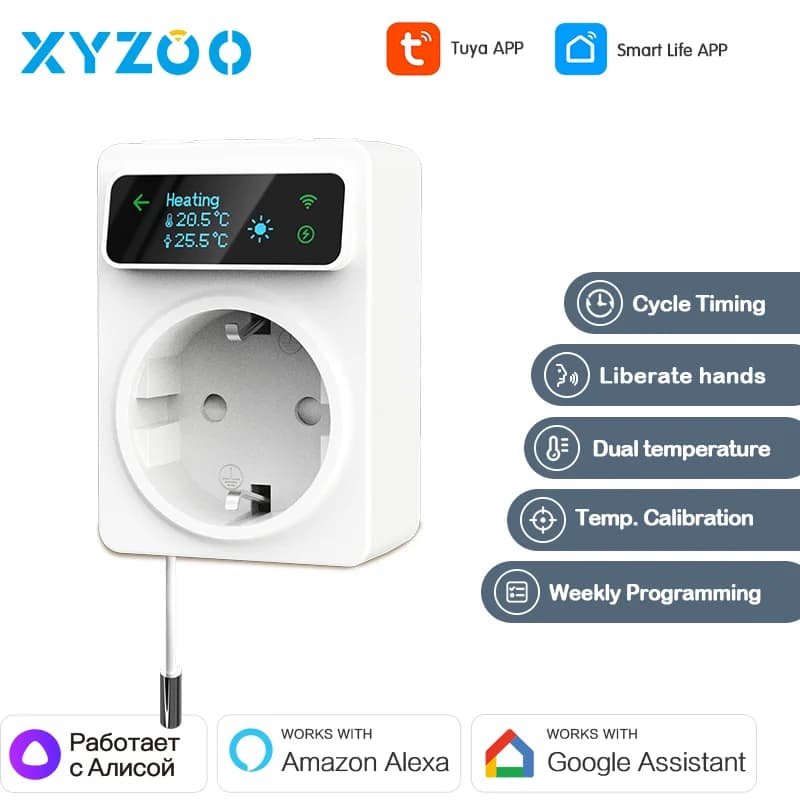 Intelligent thermostat switch Tuya WiFi 16A Prese Cooling Heating Temperature regulator Push Plug Floor Sensor Voice Alexa Google