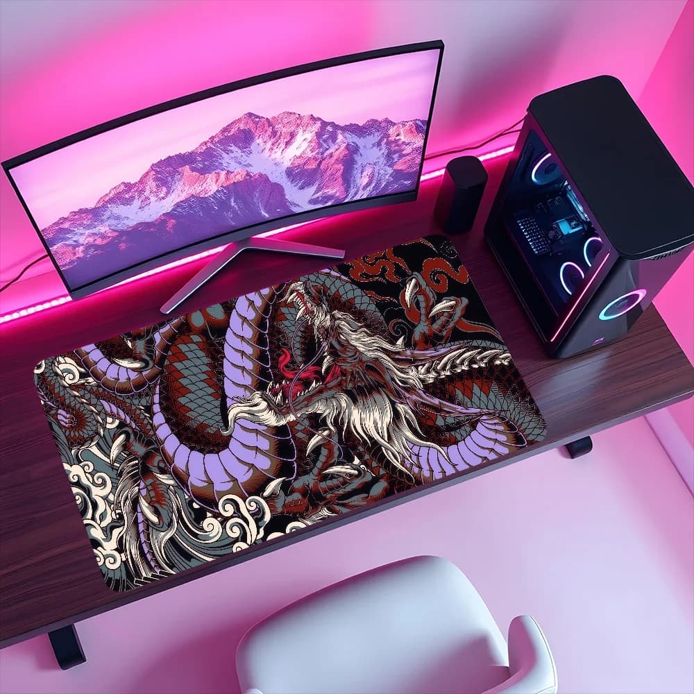 Tappetino per Mouse D-Dragon Antiscivolo con Bordo Rinforzato, per Ufficio, Studenti, Gaming, Illustrazioni, Grande Cuscino per Scrivere