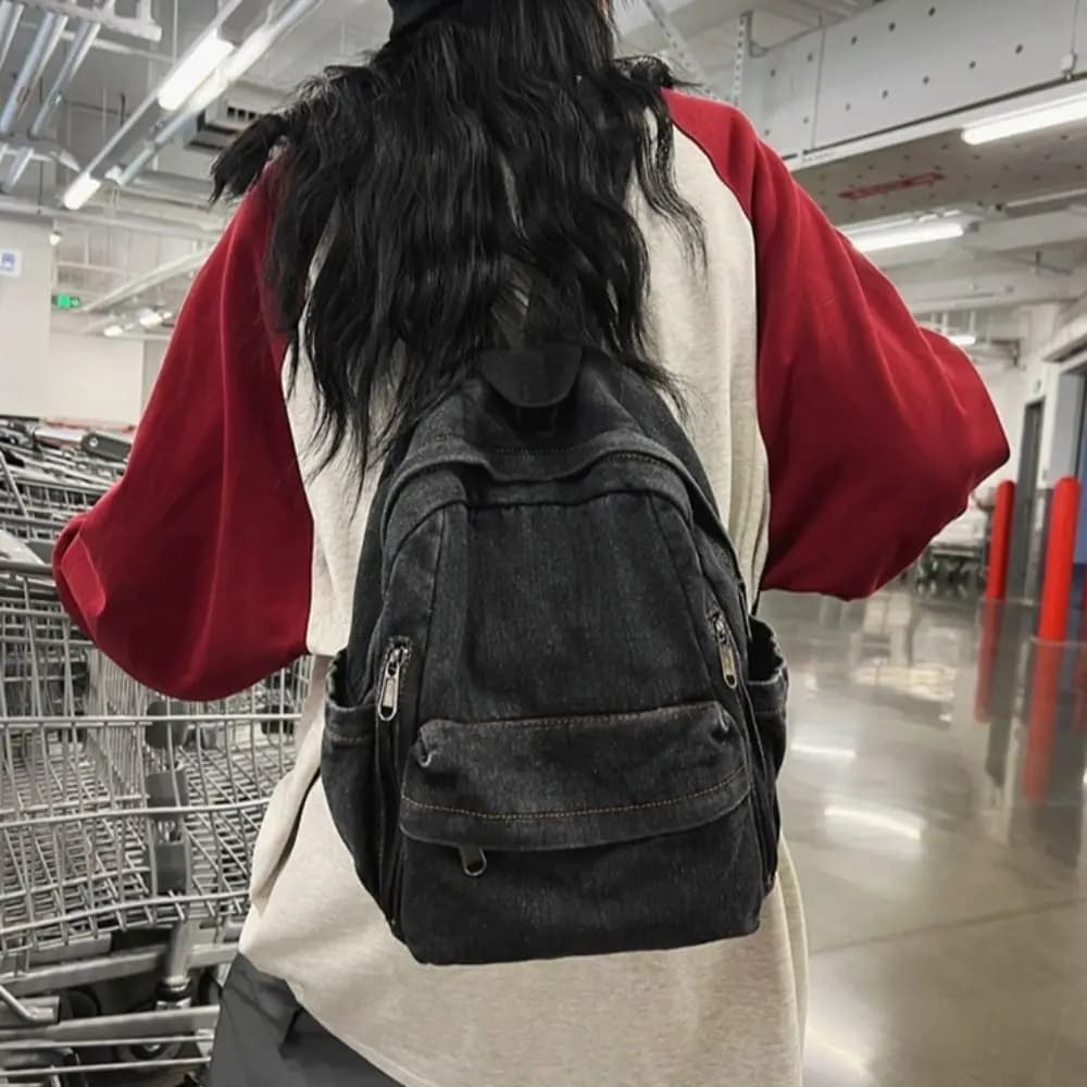 Gifts Washed Denim Backpack Vintage Breathable School Bag Cartoon Large Capacity Student Laptop Bag