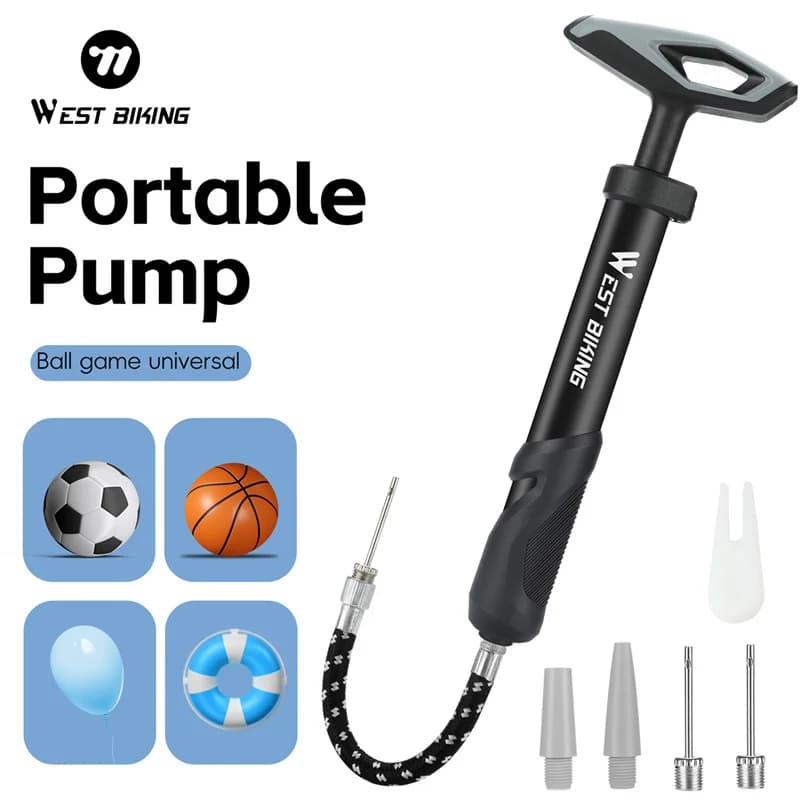 WEST BIKING Pompa portatile 40PSI Pressione massima per basket Calcio Anello da nuoto Ago di gonfiaggio Pompa da manubrio ergonomica