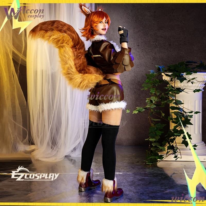 KospLAY MV Rivals Squirrel Girl Doreen Green Cosplay Costume Faux Leather Tail Ears Wig Set Women Halloween Carnival Game Outfit