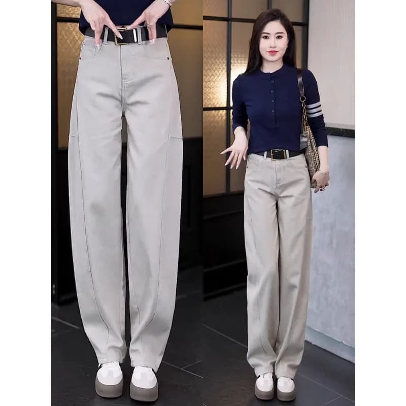 Pantaloni cimitarra a gamba larga Jeans da donna Pantaloni casual in falce autunnali Pantaloni a banana con sensazione rilassata e dimagranti all-match
