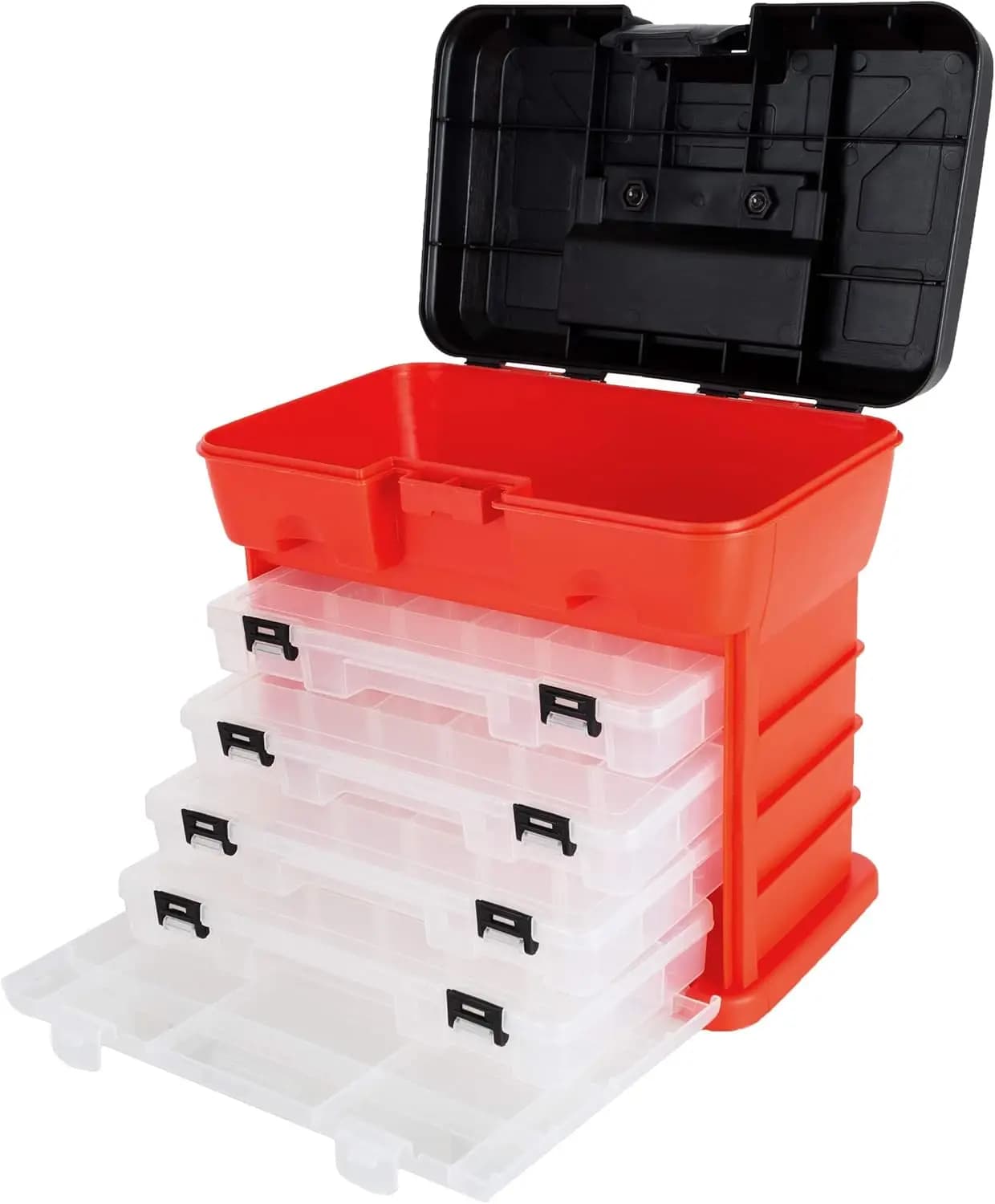 Cassetta Portautensili Portatile con 4 Vassoi Multi-Scomparto per Piccoli Oggetti, Attrezzatura da Pesca o Materiali per Hobby
