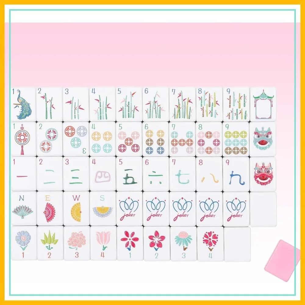 Set di 160 Tessere Mahjong Americane Incise Rosa con Borsa per il Trasporto e Accessori, Set di Tessere Mahjong da 1,2''