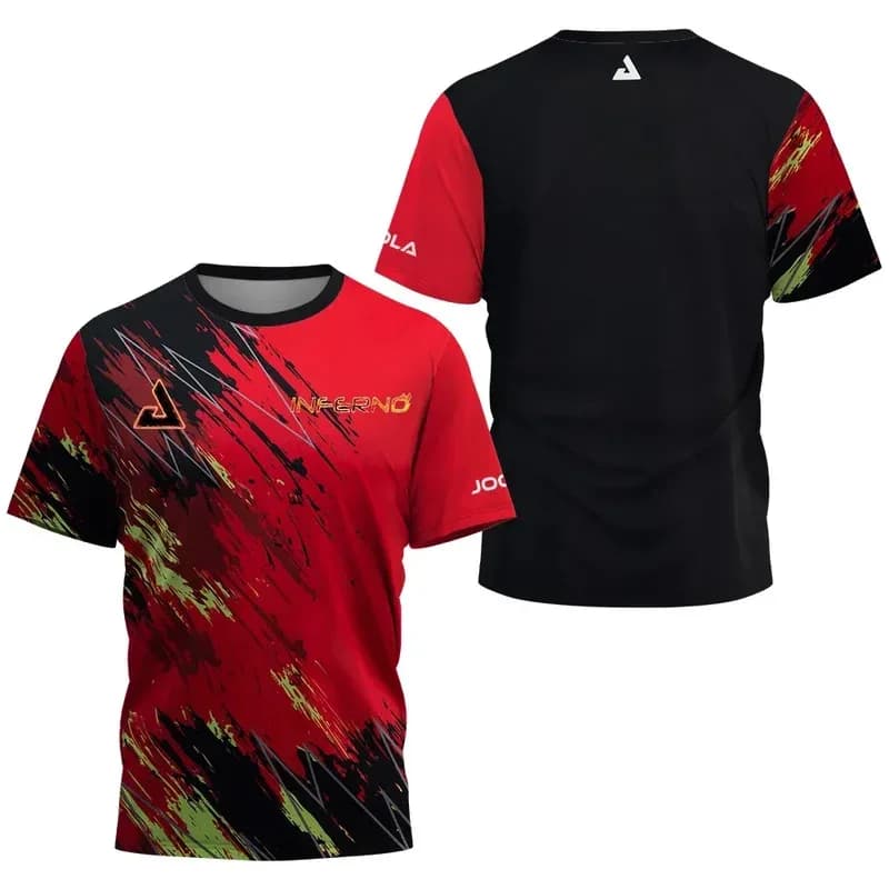 Men's short-sleeved sports shirt, T-shirt printed with badminton flower emblem and table tennis ball pattern, quick-drying, new