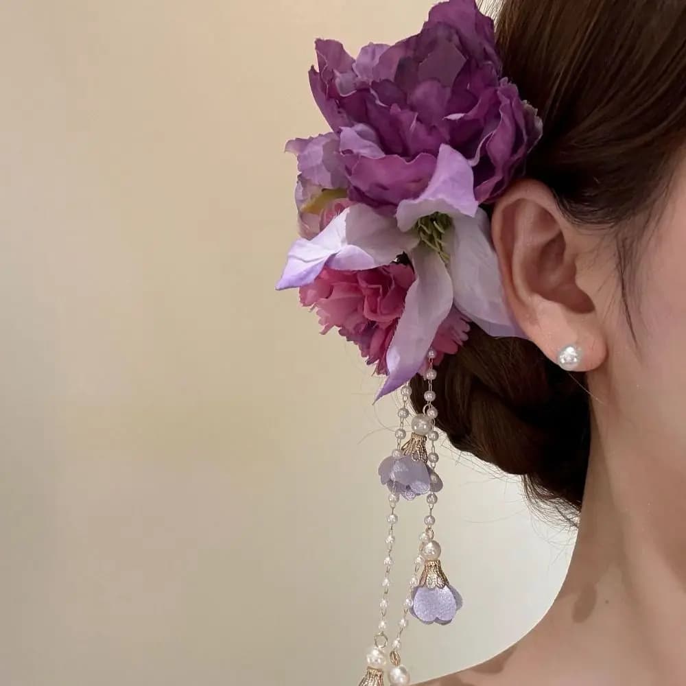 Fresh Tassel Hanfu Hair Accessories Colorful Ancient Style Chinese Style Hair Clip Headdress Side Clip Flower Hairpin Party