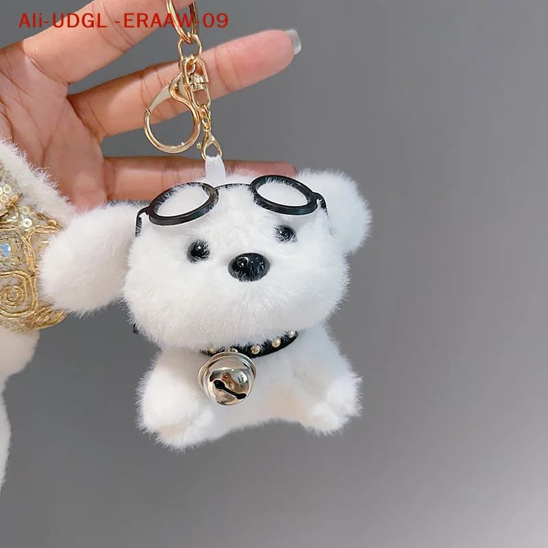Portachiavi con Ciondolo a Forma di Cucciolo con Occhiali, Peluche Cartoon Carino da 12cm, Decorazione per Zaino