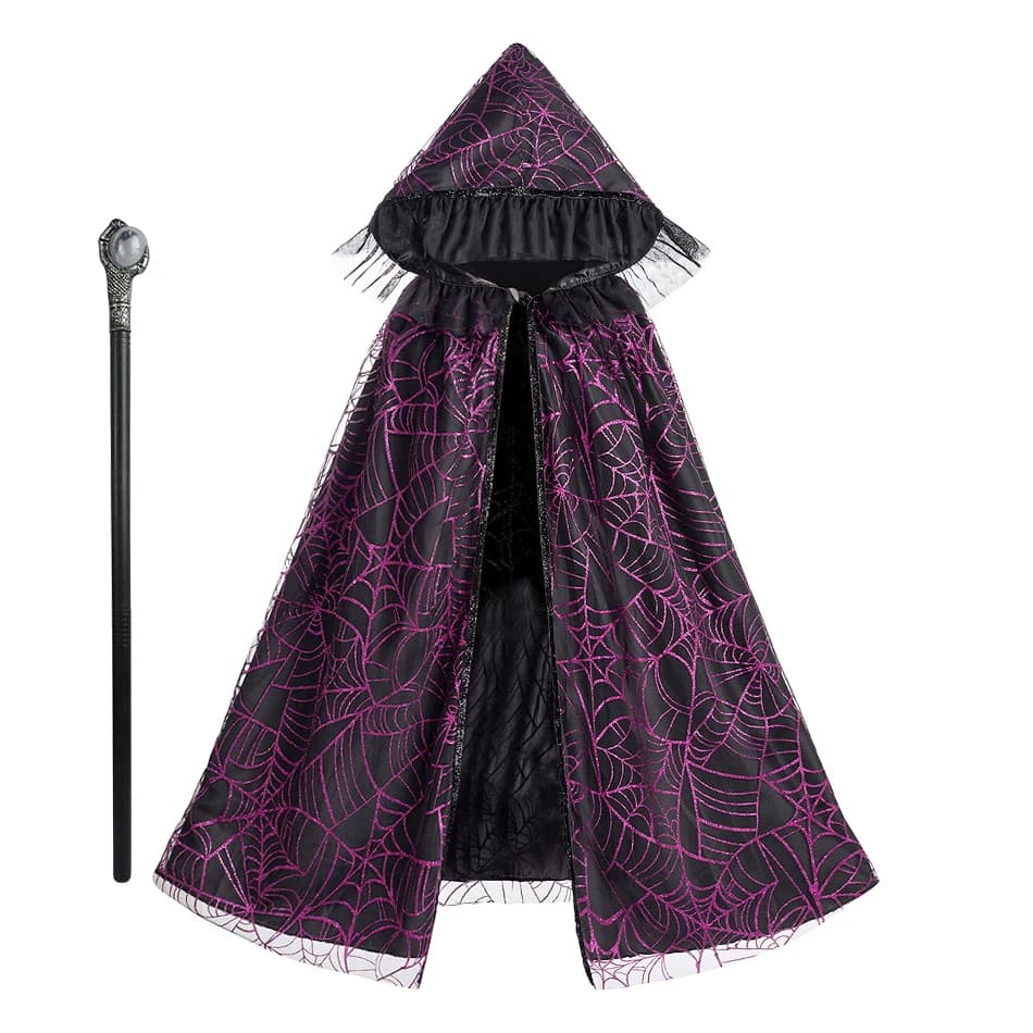 Girls Witch Costume Sets Halloween Wizard Cosplay Cloak Baby Children's Birthday Party Mask Wand Dress Up Performance Clothes