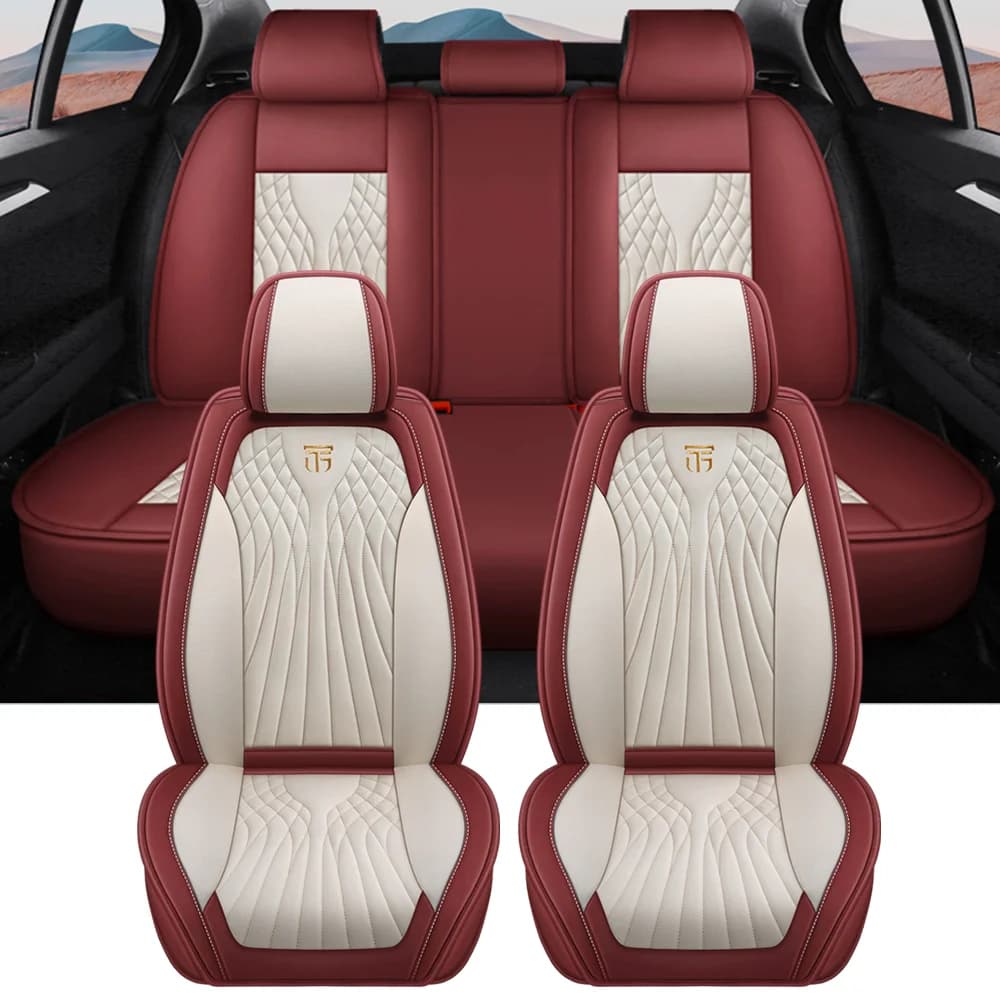 Car Seat Covers with Leather Color Block 5 Seat Premium Hood 3D Breathable Comfortable and Soft Easy to mount for most cars