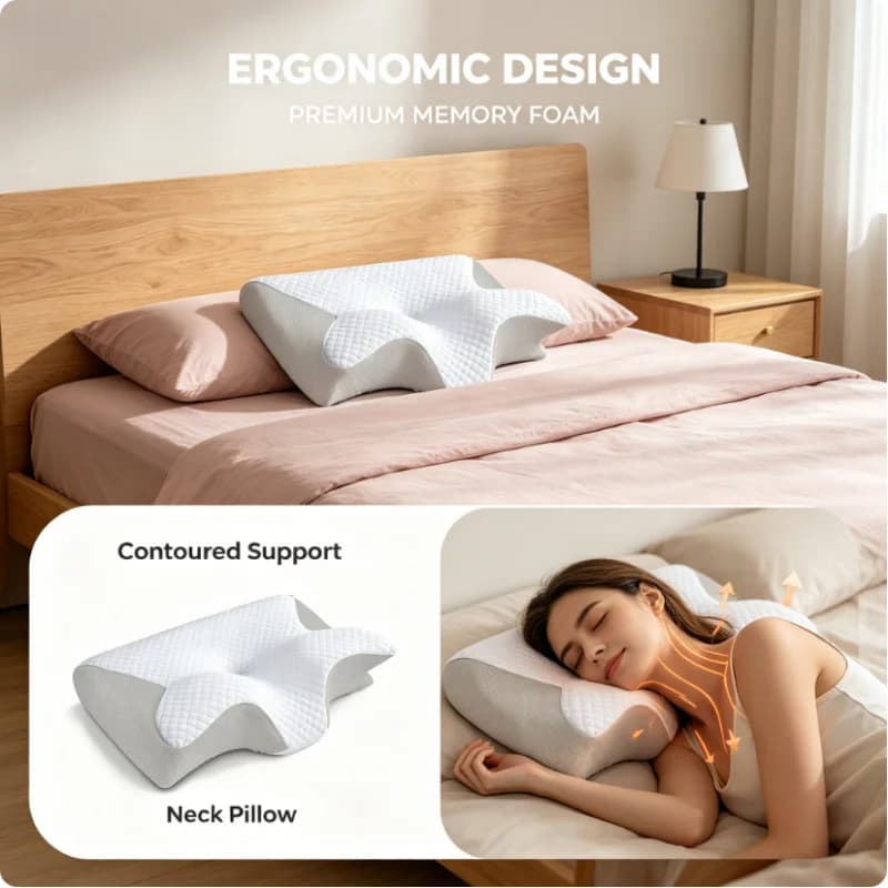 Cuscino Cervicale a Forma di Farfalla in Memory Foam a Lento Ritorno, Ortopedico per Alleviare il Dolore al Collo, Facile da Pulire, per Chi Dorme su un Fianco, sulla Schiena o sullo Stomaco