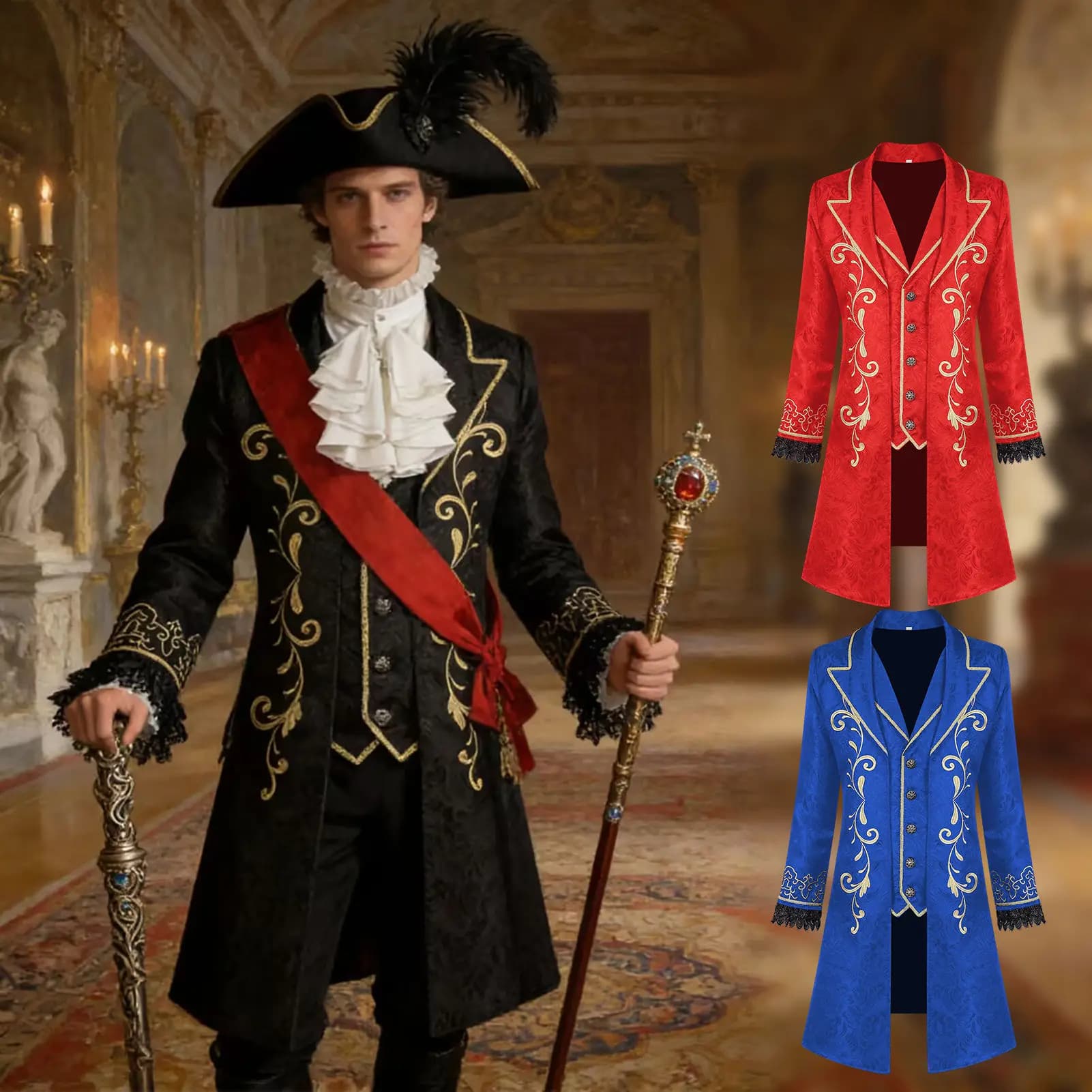 Costume medievale di Halloween Presidente coloniale Tuexdo palazzo principe Abito da opera performance Giacca cosplay Abito da pirata